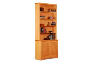 Bookcase hutch in maple with lower cabinet doors and four shelf hutch on top