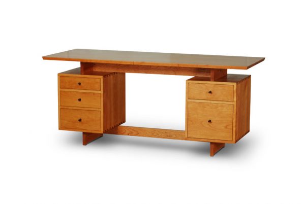Double Pedestal Devoe Desk, three drawers on left and one small drawer with file drawer on right