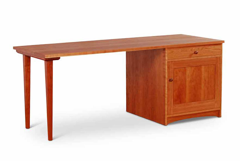 Pedestal Desk Cherry with one drawer and cabinet door with pull out shelf inside