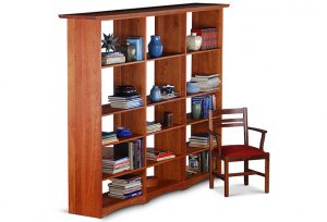 Room divider bookcase in cherry with fifteen open shelves