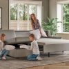 Klein Queen Plus Comfort Sleeper and Storage Chaise Sectional Dolce Gray Leather with Espresso Finish Legs