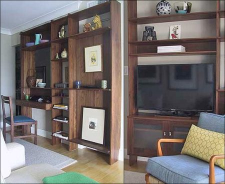 Walnut Wall Unit Bookcase Crafted for a Beach Apartment